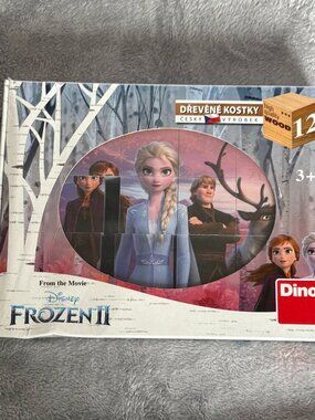 Disney Frozen 2 Wooden Cubes Blocks Puzzle Boxed Set Sealed Kids Made Czech Dino